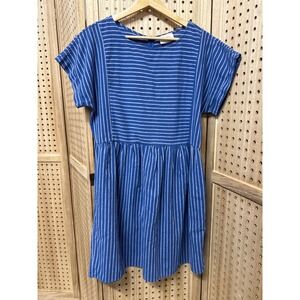 Everly Womens Blue White Striped Short Sleeve Mini Dress with Pockets Size M